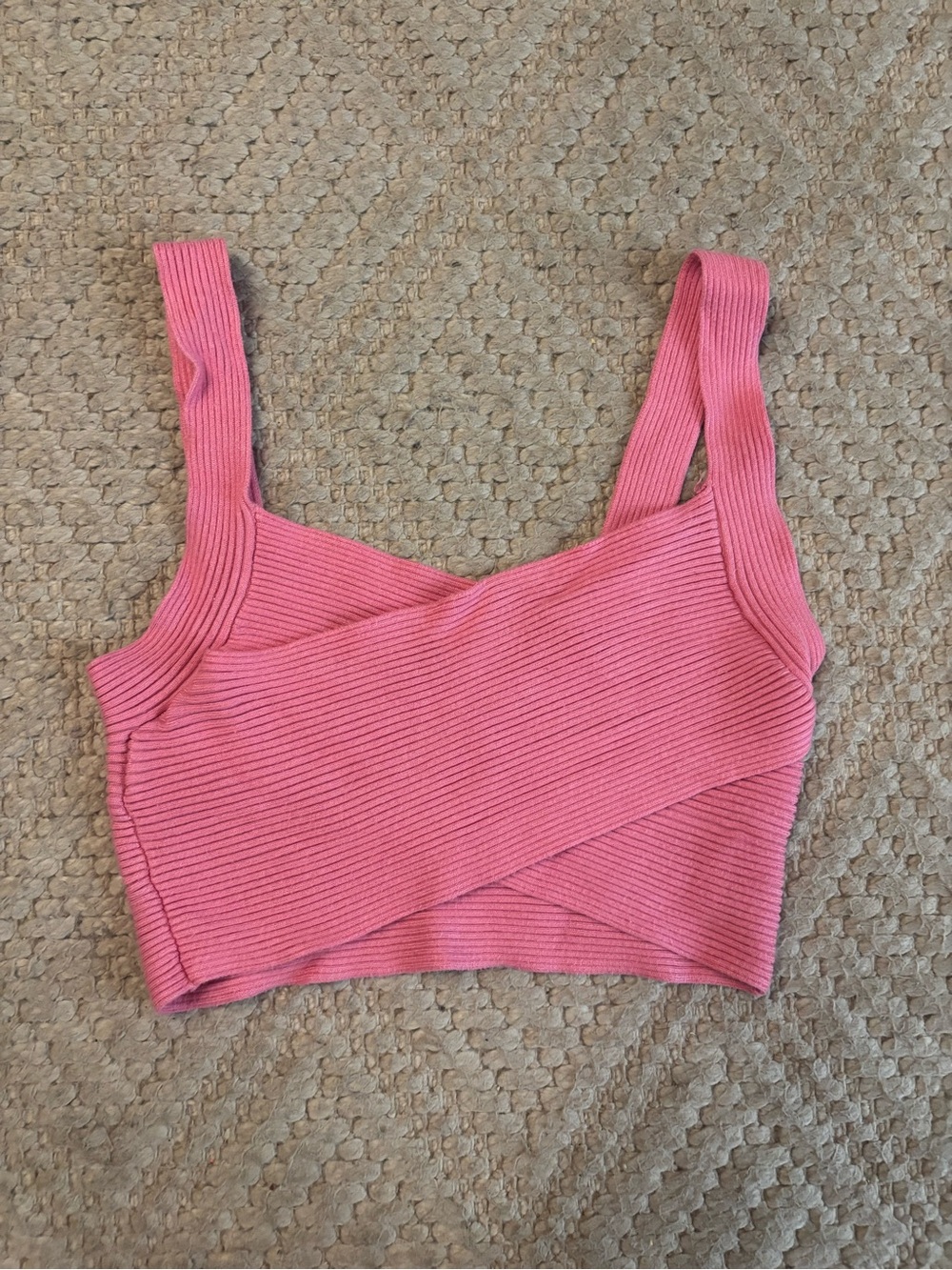 Mango Pink Ribbed Crossover Crop Tank